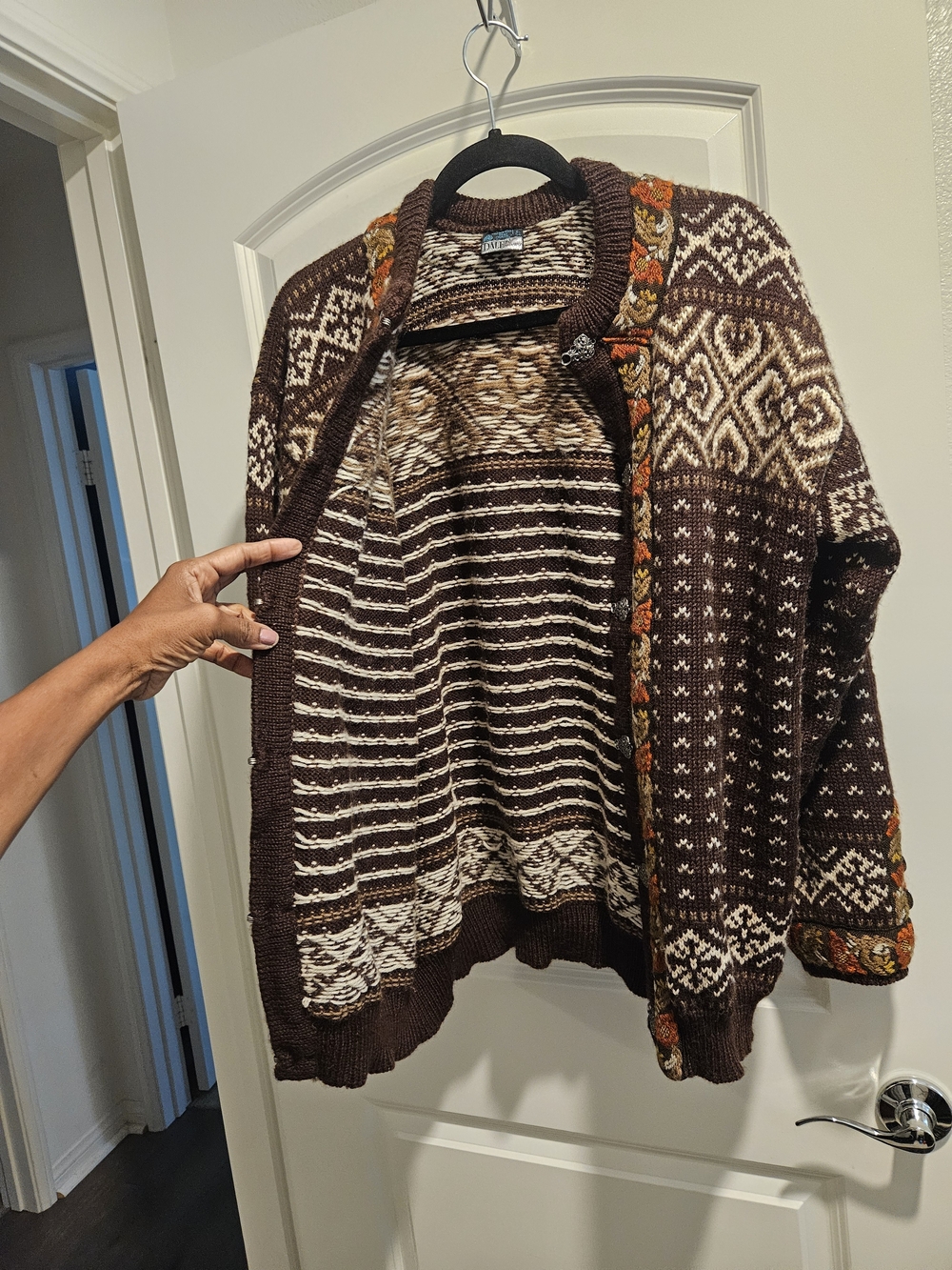 Women's Brown Nordic-Style New Wool Cardigan # 953 - Picture 3 of 6